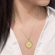 14K Italian Yellow Gold Replica Lira Coin Pendant Necklace, 16-18" - Sam's Club Yellow Gold Coin Necklace With Clavicle Chain, Ears Of Corn, Gold Girl, Coin Pendant Necklace, Sam's Club, Gold Necklaces, Coin Pendant, Gold Pendant Necklace, Jewelry Lover