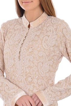 Champagne Hand Embroidered Chikankari With Kamdaani Suit Suit Back Neck Design, Back Neck Design, Salwar Neck Designs, Kurta Patterns, Simple Kurta Designs, Neck Designs For Suits, Salwar Designs, Cotton Kurti Designs