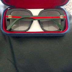 Authentic Women's Gucci Oversized Sunglasses. Comes With Case, Cleaning Cloth, Authenticity Certificate. Black And Grey Lenses With Signature Red And Green Frame , Gg Insignia. New Never Worn. Elegant Green Gucci Sunglasses, Gucci Oversized Sunglasses, Gucci Sunglasses Women, Fashion Eye Glasses, Authenticity Certificate, Green Frame, Gucci Sunglasses, Gucci Accessories, Oversized Sunglasses