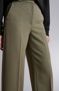 Achieve desk-to-dinner perfection in these sophisticated stretch-kissed pants fashioned with a high waist and wide legs. Zip fly with hook-and-bar closure Front slant pockets; back welt pockets 62% polyester, 34% viscose, 4% elastane Dry clean Imported Workwear Wide Leg Pants With Welt Pockets, Wide Leg Pants With Welt Pockets For Office, Wide Leg Pants With Welt Pockets For Work, Modern Wide Leg Pants With Welt Pockets, Workwear Wide Leg Ankle-length Pants With Welt Pockets, Straight Leg Culottes For Fall Workwear, Fitted High-waisted Culottes For Work, High Waist Elastane Wide Leg Pants For Formal Occasions, Classic Straight Culottes For Workwear