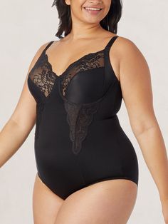 For the love of perfectly shaped curves, fall in love with the incredibly chic Maidenform® Lace Trim Body Shaper. The kind of shaper you want to strut your stuff in, this firm compression, full coverage, full cup, underwire bra bodysuit is enhanced with eye catching lace inserts. Ideal for women that seek natural shape and lift, the 3-part foam cups pair perfectly with the control body made of soft stretch microfiber with a mesh-lining. Fall in love over and over again with your body in this ama Bra Bodysuit, Girdles Shapewear, Foam Cups, Lace Inset, Body Shaper, Lace Insert, Plus Size Lingerie, Body Shapers, Underwire Bra