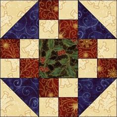 an image of a quilt block that has been made with different colors and patterns on it