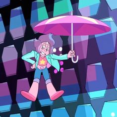 a cartoon character holding an umbrella in the air