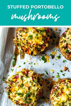 stuffed potato mushrooms with cheese and herbs on top