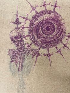 a drawing of a skeleton and a human eye