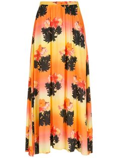 Orange printed long skirt from Amir Slama featuring a mid rise, a zip fastening, an all-over print and a loose fit. | AMIR SLAMA Printed Long Skirt Printed Long Skirt, City Dress, Summer Beach Wear, Skirt Outfits, Designer Outfits Woman, Tie Dye Skirt, Long Skirt, A Line Skirts, Denim Dress