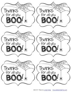 printable thank tags for halloween with the words boo and spider webs on them