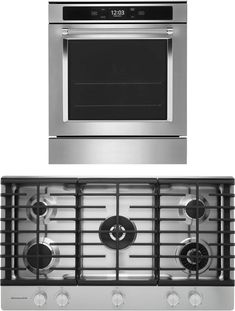 two ovens side by side, one is stainless steel