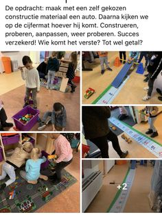 several pictures of children playing with toys in a playroom and on the floor are instructions for how to use them