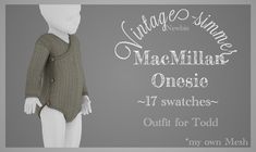 a mannequin is shown with the words vintage simple macmillan onesie