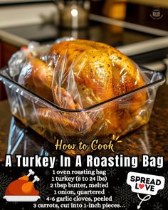 a turkey in a roasting bag sitting on top of a counter