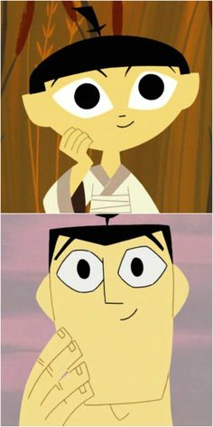 two cartoon faces with different facial expressions