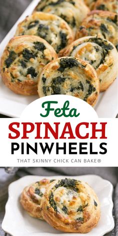 spinach pinwheels with text overlay that reads fela spinach pinwheels