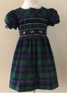 Party Frocks For Kids, Frocks For Kids, Party Frocks, Embroidered Bodice, Dress Drawing, Smocked Dress, Silver Spring, Pan Collar, Plaid Dress