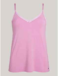 Tommy Hilfiger women’s sleepwear. This airy cami is woven from soft-washed fabric that feels like a dream against the skin. Even better with delicate lace trim.  Material: 95% Sustainable Modal (smd), 5% Elastane. Spring Camisole With Built-in Bra For Relaxation, Casual Camisole With Delicate Straps For Loungewear, Solid Color Camisole For Relaxation, Feminine Seamless Camisole For Loungewear, Delicate Strap Camisole For Loungewear, Delicate Spaghetti Strap Camisole For Loungewear, Summer Modal Camisole For Loungewear, Modal Camisole For Summer Loungewear, Modal Camisole For Loungewear