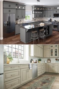 two pictures of the same kitchen in different rooms