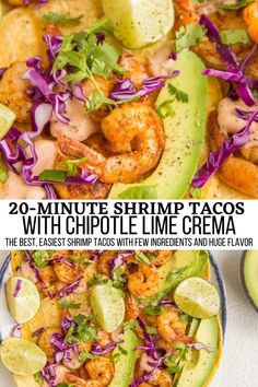 shrimp tacos with chipotle lime crema and avocado on the side