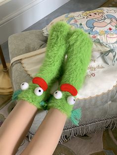 Colorful Funny Clown Face Fluffy Socks Cute Green Socks For Stocking Stuffers, Cozy Green Socks For Winter, Green Winter Socks, Comfortable Green Winter Socks, Green Casual Knee-high Socks, Green Novelty Socks For Winter, Casual Green Socks For Winter, Casual Green Winter Socks, Playful Green Winter Socks