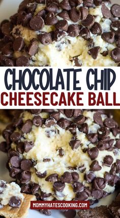 chocolate chip cheesecake ball Easy Chocolate Chip Cheesecake, Cheesecake Balls, Chocolate Chip Cheesecake, Easy Chocolate, Delicious Chocolate