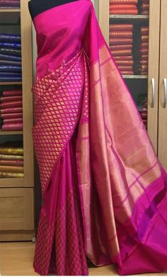 Stunning kanjivaram Single Pleat Saree Draping, Pink Silk Saree, Royal Blue Colour, Royal Pink, Triangular Prism, Saree Draping Styles, Synthetic Fibres, Modern Saree