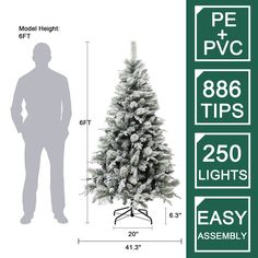 a man standing next to a christmas tree with measurements for the height and height chart