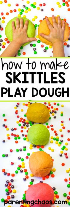 how to make skittles play dough with hands and sprinkles on the table