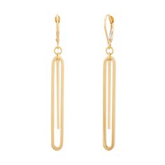 Display these beautiful earrings with elongated oval frames featuring bars measuring 1 3/16 inches in the center. They are crafted in polished 14K yellow gold. They make a great addition to your jewelry collection. Trendy design 14K yellow gold Polished finish Earrings measure 1/4 by 1 11/16 inches Lever backs Welry Our eBay Store About Us Contact Us Add to Favorite Sellers Welry 14K Yellow Gold Long Oval Drop Earrings 320.00 Display these beautiful earrings with elongated oval frames featuring Gold Classic Rectangular Link Earrings, Classic Gold Earrings With Rectangular Links, Gold Paperclip Chain Earrings For Formal Occasions, Elegant Paperclip Shape Earrings With Ear Wire, Elegant Paperclip Earrings With Ear Wire, Gold Classic Earrings With Paperclip Chain, Classic Gold Earrings With Paperclip Chain, Minimalist Oval Link Earrings For Formal Occasions, Modern Gold Oblong Earrings