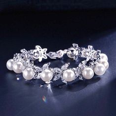 Wedding Jewelry - Pearl and Cubic Zirconia Bridal Bracelet - Available in Silver Iridescent White, Iridescent Pearl, Pearl Jewelry Wedding, Romantic Bride, Wedding Accessories Jewelry, Bridal Bracelet, Bridal Pearls, Matching Necklaces, Wedding Bracelet