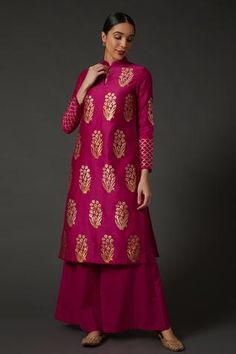 Shop for Balance by Rohit Bal Pink Chanderi Silk Kurta And Palazzo Set for Women Online at Aza Fashions Block Printed Kurta, Kurta And Palazzo, Kurta With Palazzo, Traditional Suit, Rohit Bal, Blouse Design Models, Indian Fashion Designers, Gold Fabric, Pernia Pop Up Shop