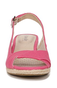 An espadrille-inspired wedge and slim slingback strap bring summery style to a laid-back open-toe sandal built on a cushy, supportive footbed. Cushioning: absorbs impact and distributes weight for consistent, buoyant comfort under each step 1 1/2" heel Soft System® comfort package provides all-day support, flex and cushioning Textile upper/synthetic lining and sole Imported Summer Slingback Wedge Sandals, Spring Adjustable Open Toe Espadrilles, Spring Open Toe Adjustable Espadrilles, Spring Casual Wedge Sandals With Open Heel, Casual Open Heel Wedge Sandals For Spring, Casual Spring Wedge Sandals With Open Heel, Summer Slip-on Slingback Sandals With Heel Strap, Summer Wedge Sandals With Arch Support For Spring, Spring Open Toe Wedge Sandals With Arch Support