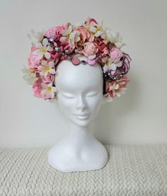 Unique headdress made using artificial flowers and various decorations Adapts to all head sizes Pink Spring Hair Accessories For Beach, Pink Hair Accessories For Beach In Spring, Pink Hair Accessories For Spring Beach, Whimsical Pink Headpiece With Handmade Flowers, Handmade Pink Headpieces For Spring, Pink Party Headpiece With Flower Decoration, Pink Beach Headband, Pink Headband For Beach, Pink Beach Headband Hair Accessory