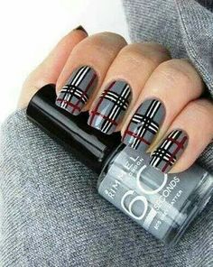 Love the pattern! Burberry Nails, Argyle Nails, Plaid Nail Art, Grey Nail Designs, Plaid Nails, New Nail Designs, Awesome Nails, Her Nails, Gray Nails