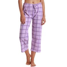 TREAT EVERY NIGHT TO A TOUCH OF FUN AND COMFORT Total Comfort Transform any evening into a remarkably comfy affair with our cotton capri pajama pants! Made using 100% cotton, these sleeping bottoms are supremely soft, comfortably breathable to keep you nice and cool, and completely non-irritating thanks to the jersey knit fabric. And weve designed them in seven sizes to complement your shape. So whether youre beautifully big, prettily petite, or somewhere in between, youll find perfect-fitting P Soft Pajama Pants, Female Features, Cotton Pajamas Women, Cotton Pajama Pants, Womens Pjs, Womens Pajamas Pants, Cute Pajamas, Purple Plaid, Pajama Bottoms