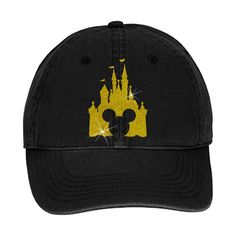 Disney hat/ Mickey Mouse head silhouette glitter gold Cinderella’s castle hat/ Disney baseball hat/ Disney vacation Mickey silhouette adjustable cap featuring Mickey’s silhouette in Cinderella’s Castle printed in gold glitter.This classic cotton twill cap is unstructured and adjustable, offering versatility and lightweight comfort.• cotton • 6 panel, unstructured• 6 sewn eyelets• 6 rows of stitching on bill• Pre-curved bill• Self fabric closure with antique brass buckle and grommet tuck-in Mickey Hat, Disney Hat, Mickey Silhouette, Cricut Disney, Head Silhouette, Disney Hats, Mickey Mouse Head, Mickey Shirt, Family Shirts Matching