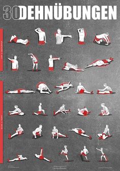 the book cover for 30 dehnburgen, with an image of people doing different exercises