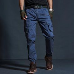 Hop on the utility fashion trend with our tactical cargo joggers for men. Perfect for both casual and sportswear, this attractive pair of men’s cargo pants is bound to add style to your whole look. Work out at the gym or go for a jog with maximum comfort. Try a pair now! ✅ Incorporating an exquisite cotton make, these tactical joggers for men are the epitome of utilitarian-inspired clothing. . ✅ Owing to their superior moisture-wicking properties, these pants will keep you dry and fresh all day Cargo Pants Tight, Army Trousers, Casual Khaki Pants, Casual Pants Men, Cargo Pants Style, Style Anglais, Tactical Cargo Pants, Camouflage Cargo Pants, Casual Pants Style