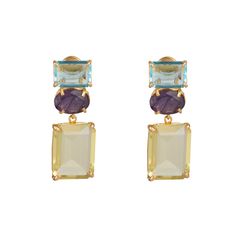 Crafted from semi-precious stones, the Lyv Earrings offer a versatile style with a removable drop, allowing for a transition to a more minimalist look. Their design seamlessly fuses vintage and art deco influences. Interchangeable Earrings, Felt Pouch, Pin Pendant, Lemon Quartz, Blue Quartz, Accessories Rings, Purple Fashion, Quartz Earrings, Style Gift