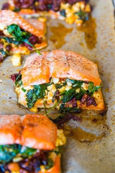 some food is laying out on a baking sheet