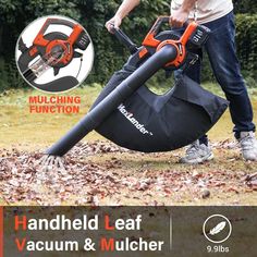 a man using a handheld leaf vacuum and mulcher