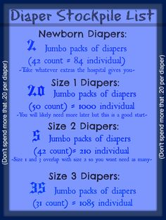 the diaper stockpile list for newborns is shown in blue and has numbers on it