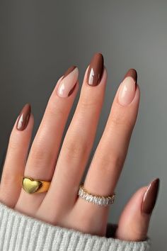 30 Must-Try Brown Nail Designs For Trendy Girls - 194 Paznokcie Hello Kitty, Kutek Disney, Fake Nails With Glue, White Nail, Oval Nails, Brown Nails, Classy Nails, Chic Nails, Short Acrylic Nails