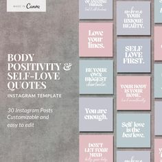 the body, positivity and self - love quotes instagram template