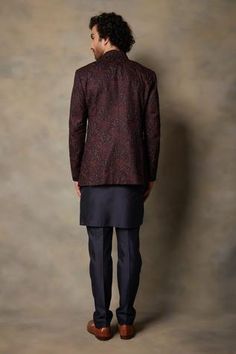 Shop for Gargee Designers Blue Cotton Silk Embroidered Bandhgala And Kurta Set for Men Online at Aza Fashions Embroidered Bandhgala, Maroon Jacket, Kurta Set For Men, Embroidered Motifs, Types Of Work, Silk Kurta, Open Sleeve, Kurta Set, Full Sleeves