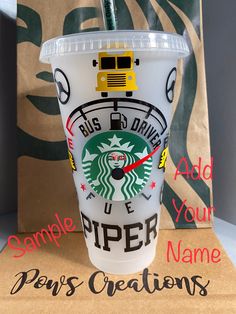 a starbucks cup with the name pep's creations on it