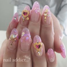 Sailor Moon Aesthetic Nails, Sailor Moon Acrylic Nails, Uñas Sailor Moon, Sailor Moon Nail Art, Sailor Moon Nails, Kawaii Sushi, Moon Nails, Japanese Nails