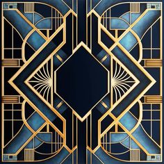 an art deco design in gold and blue