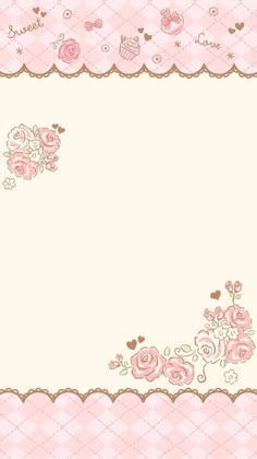 a pink background with roses and hearts