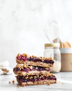 three granola bars stacked on top of each other