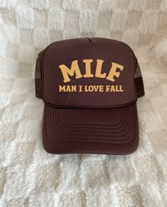 Man I love Fall Trucker Hat, Fall Trucker Cap, Funny Trucker Hat, Women’s Trucker Hat, Trucker Hat, Funny SnapBack by rowdyrebelsco on Etsy Brown Trucker Hat With Letter Print, Brown Trucker Baseball Cap With Letter Print, Retro Brown Trucker Hat With Letter Print, Brown Baseball Cap With Letter Print, Brown Flat Bill Baseball Cap For Gift, Novelty Trucker Hat With Letter Print And Flat Bill, Casual Trucker Hat For Father's Day, Brown Cap Hats As Gift, Brown Cap Hat For Gift