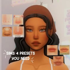 an animated image of a woman's face with different facial expressions and the words sims 4 presets you need